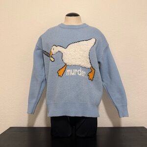 Goose Knitted Sweater "Murder" Design By Aelfric Eden Blue Unisex Small